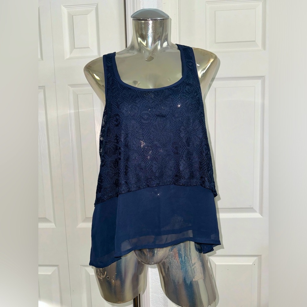 Abercrombie and Fitch blue lace layered tank top navy blue size small new